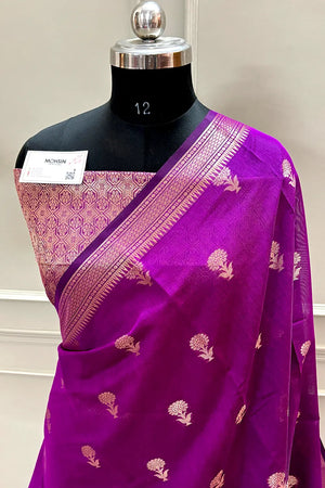 Purple Zari Resham Banarasi Silk Saree
