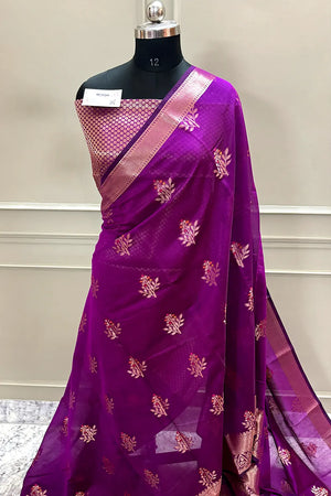 Purple Zari Resham Banarasi Silk Saree