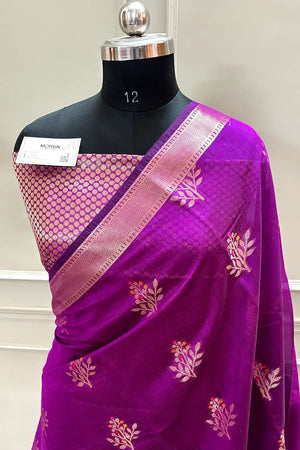 Purple Zari Resham Banarasi Silk Saree