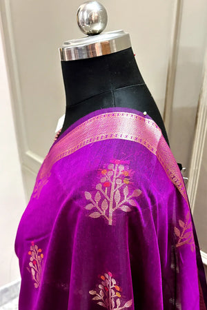 Purple Zari Resham Banarasi Silk Saree