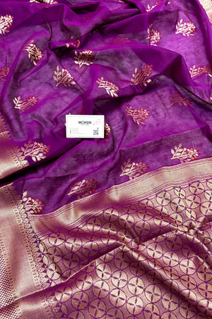 Purple Zari Resham Banarasi Silk Saree