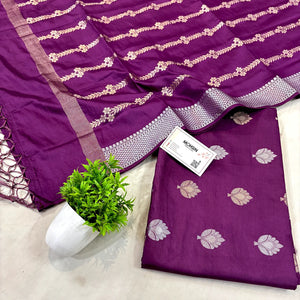 Purple Zari Satin Silk Banarasi Suit