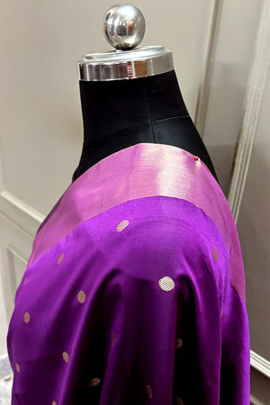 Purple Zari Semi Katan Silk Banarasi Saree
