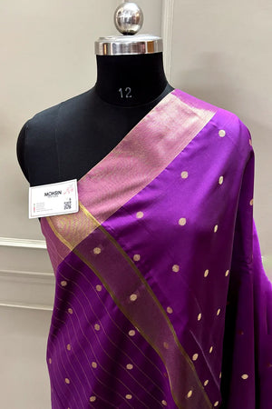 Purple Zari Semi Katan Silk Banarasi Saree