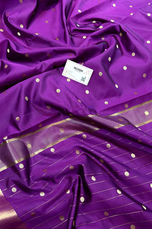 Purple Zari Semi Katan Silk Banarasi Saree