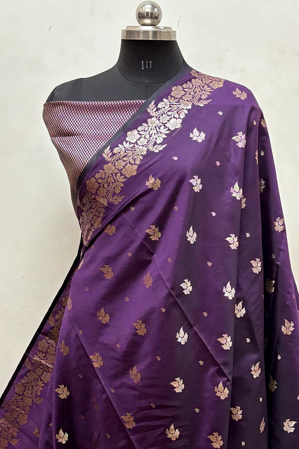Purple Zari Semi Katan Silk Banarasi Saree