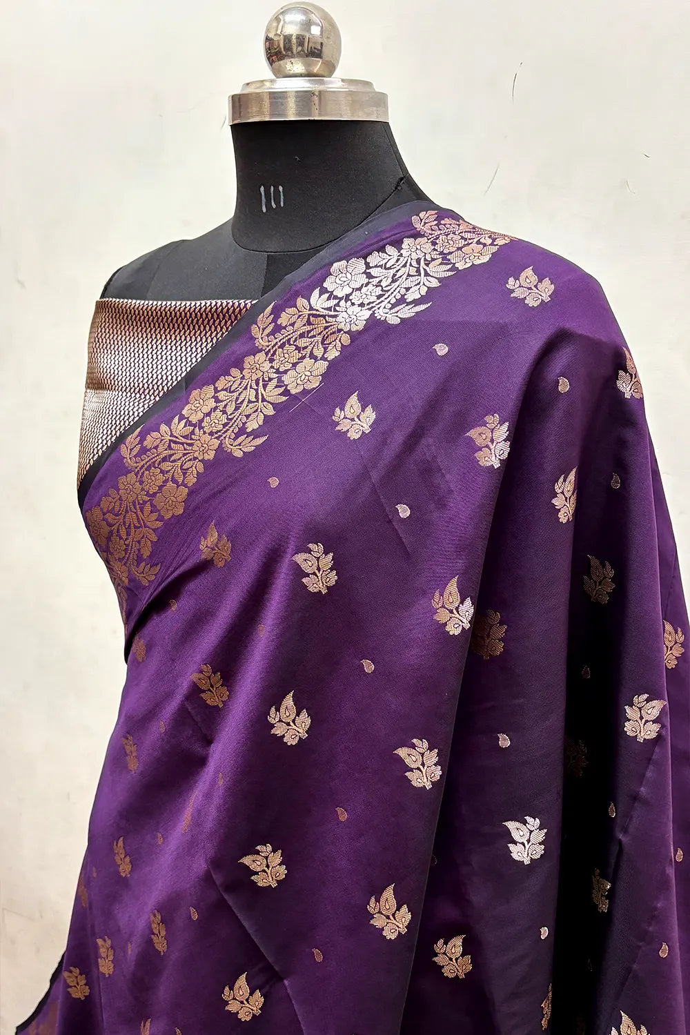 Purple Zari Semi Katan Silk Banarasi Saree
