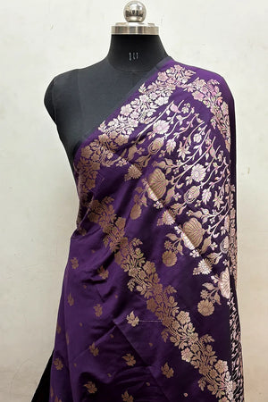 Purple Zari Semi Katan Silk Banarasi Saree