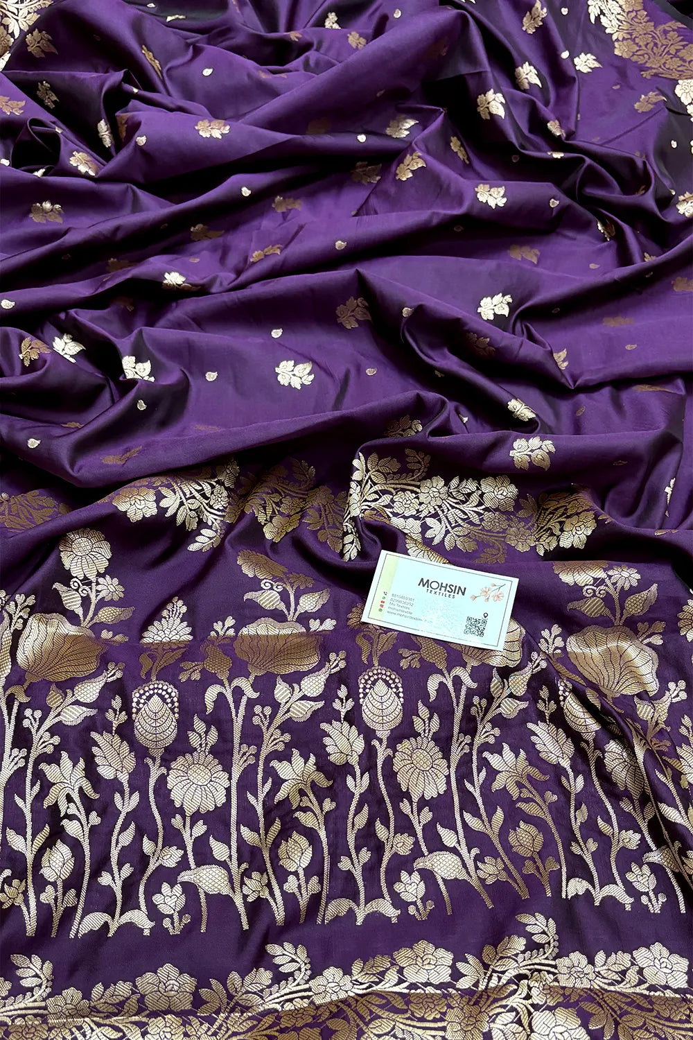Purple Zari Semi Katan Silk Banarasi Saree