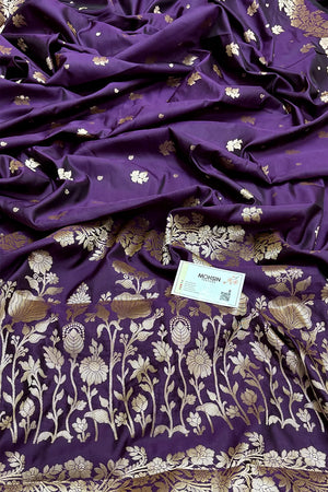 Purple Zari Semi Katan Silk Banarasi Saree