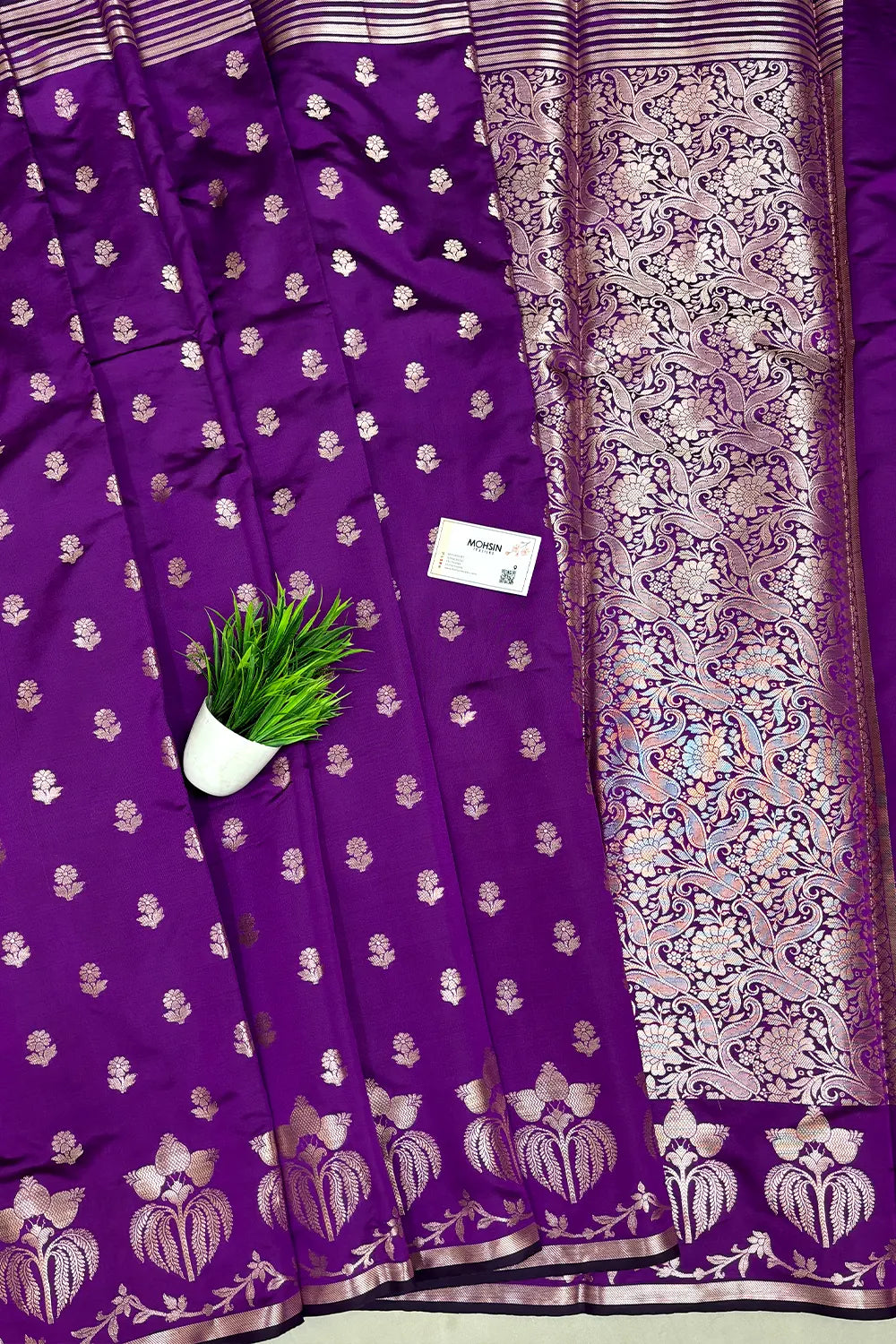 Purple Zari Semi Katan Silk Banarasi Saree
