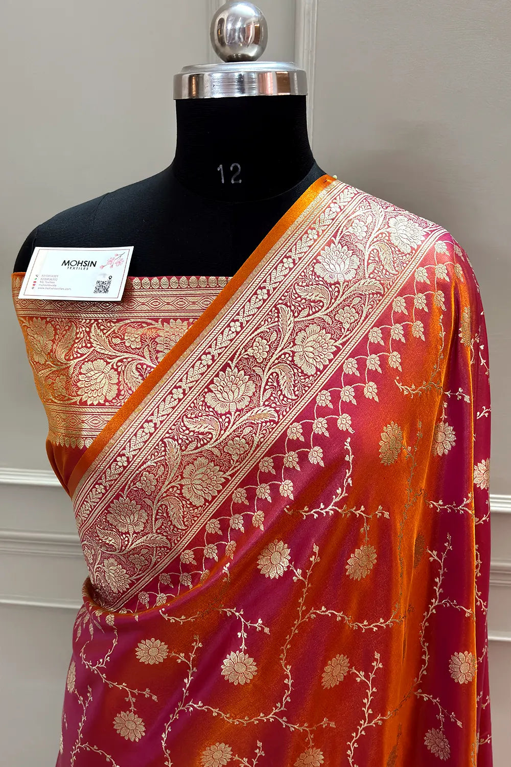 Rani Orange Zari Katan Silk Banarasi Saree