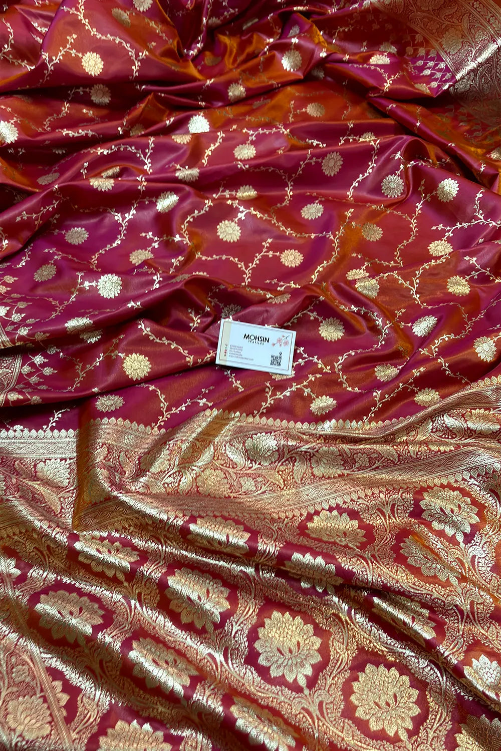Rani Orange Zari Katan Silk Banarasi Saree