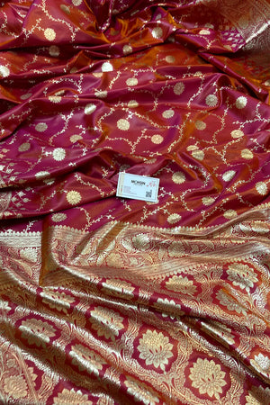 Rani Orange Zari Katan Silk Banarasi Saree