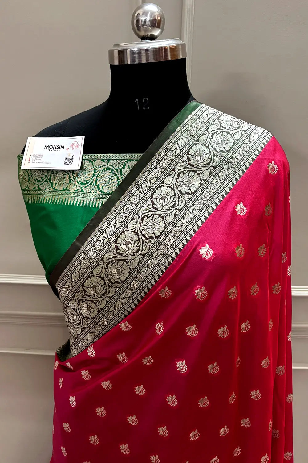 Rani Pink and Green Ghonga Buti Katan Silk Banarasi Saree