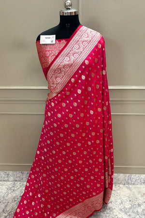 Rani Pink Chunni Munni Buti Katan Silk Banarasi Saree