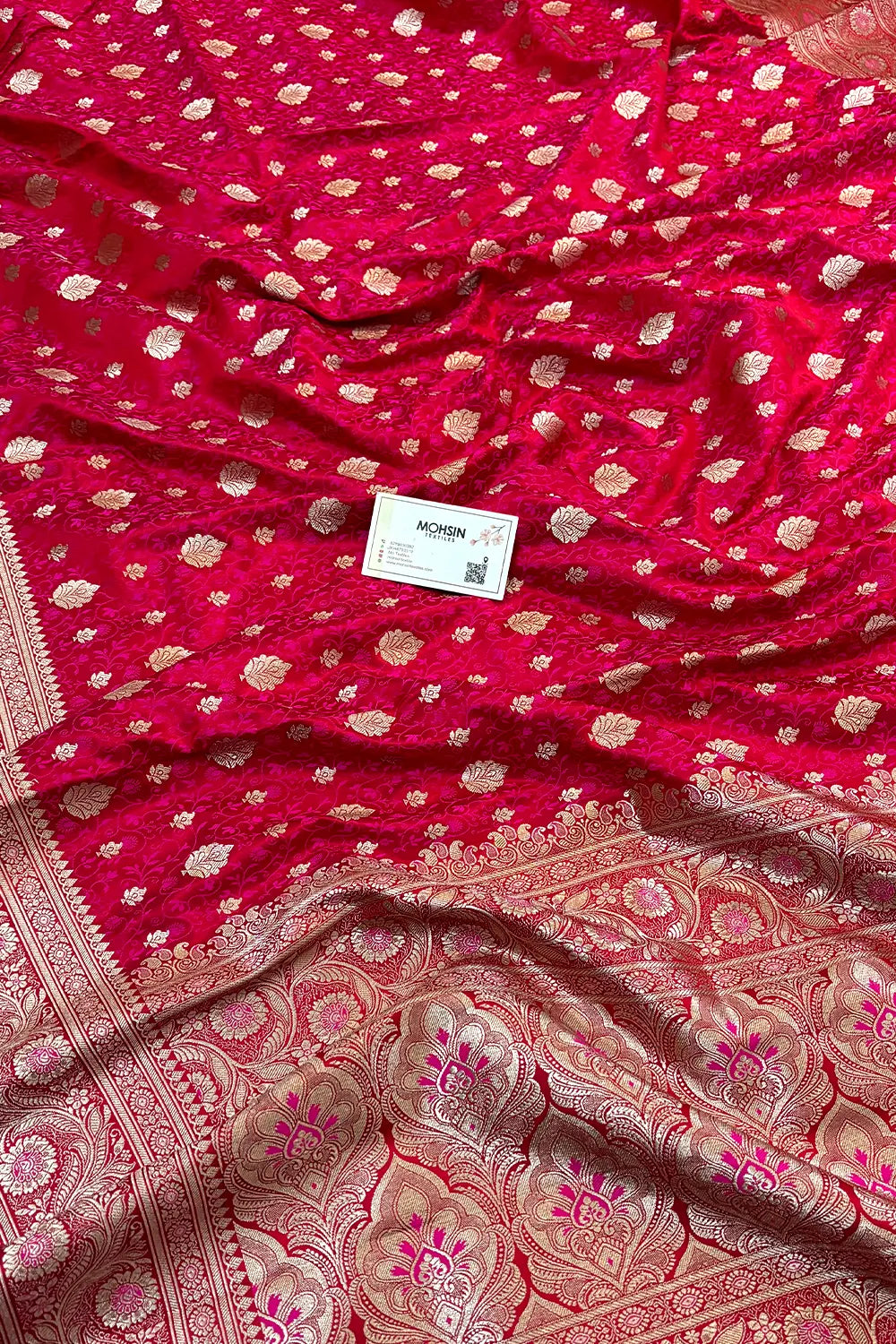 Rani Pink Chunni Munni Buti Katan Silk Banarasi Saree