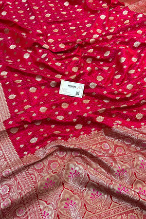 Rani Pink Chunni Munni Buti Katan Silk Banarasi Saree