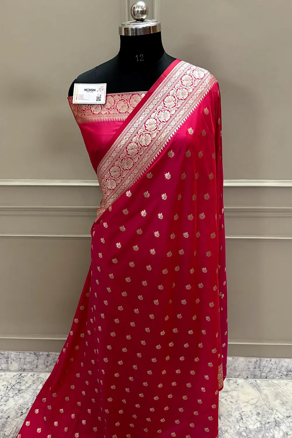 Rani Pink Ghonga Buti Katan Silk Banarasi Saree