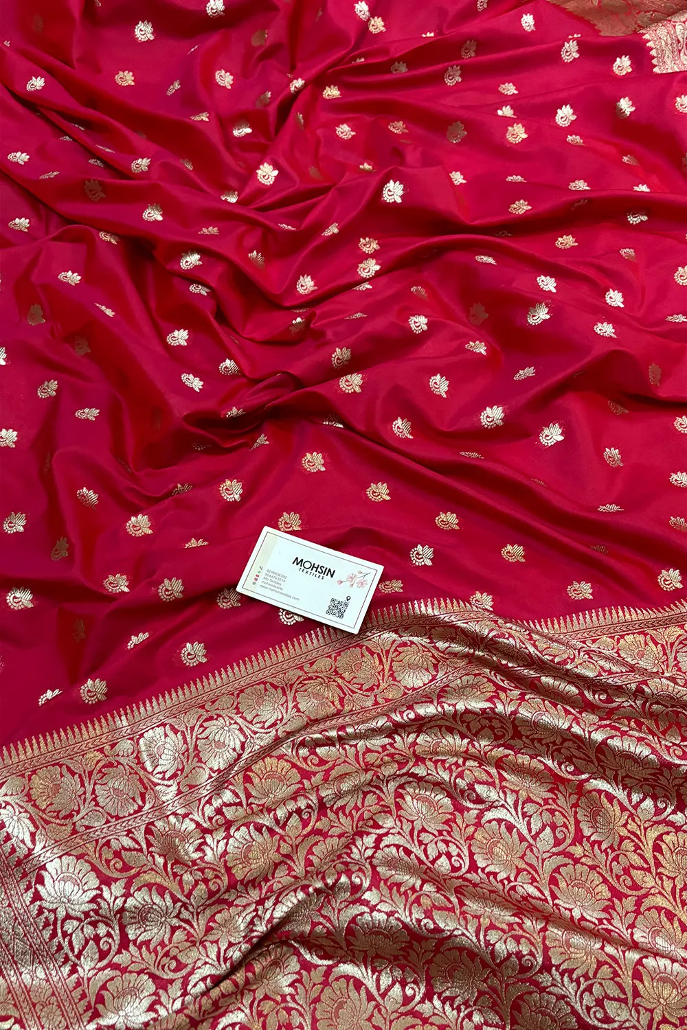 Rani Pink Ghonga Buti Katan Silk Banarasi Saree