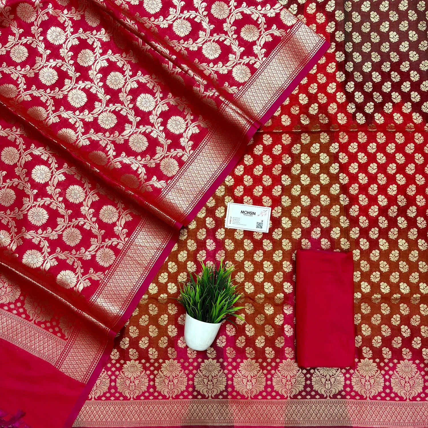 Rani Pink Guldaan Fool Rangkaat Katan Silk Banarasi Suit