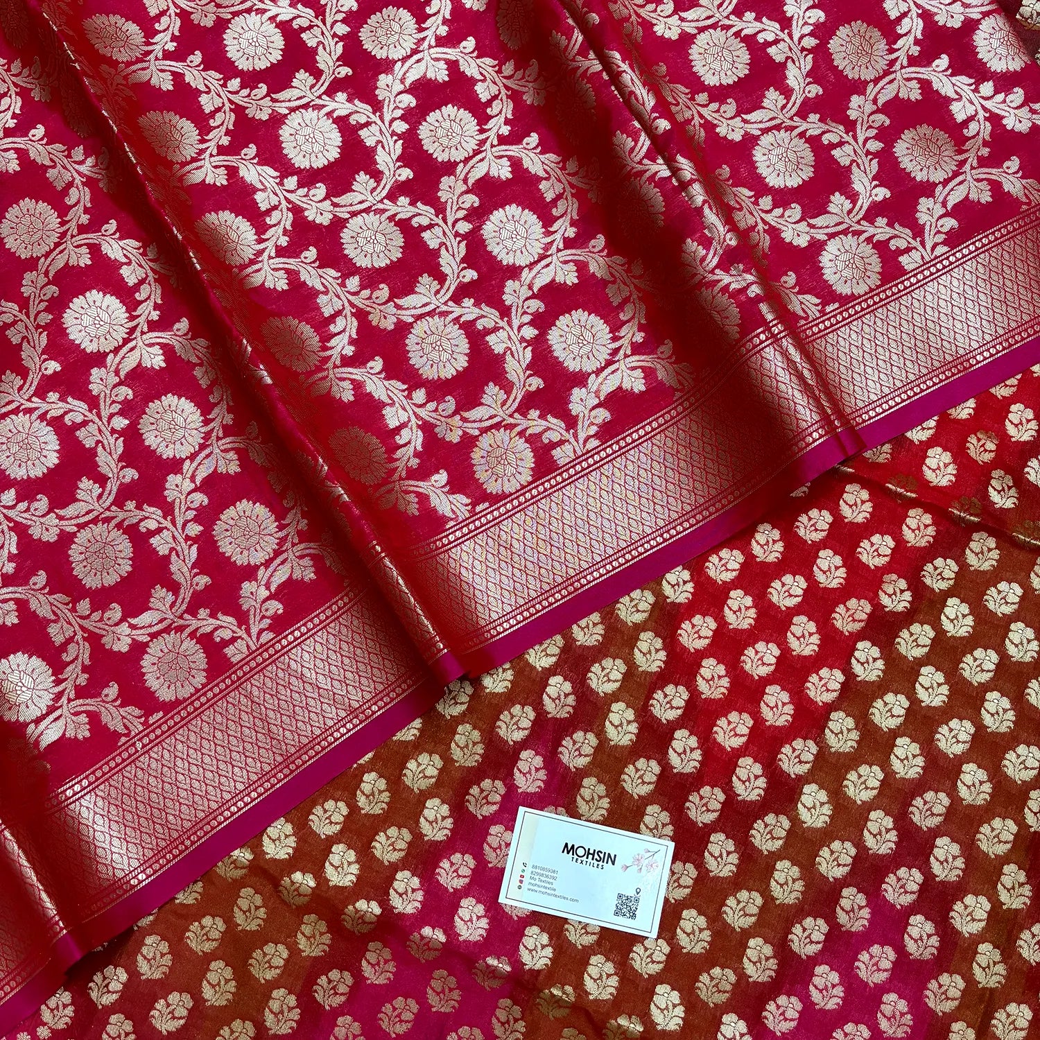 Rani Pink Guldaan Fool Rangkaat Katan Silk Banarasi Suit