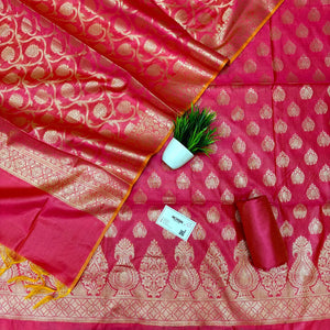 Rani Pink Kalgha Buti Banarasi Silk Suit