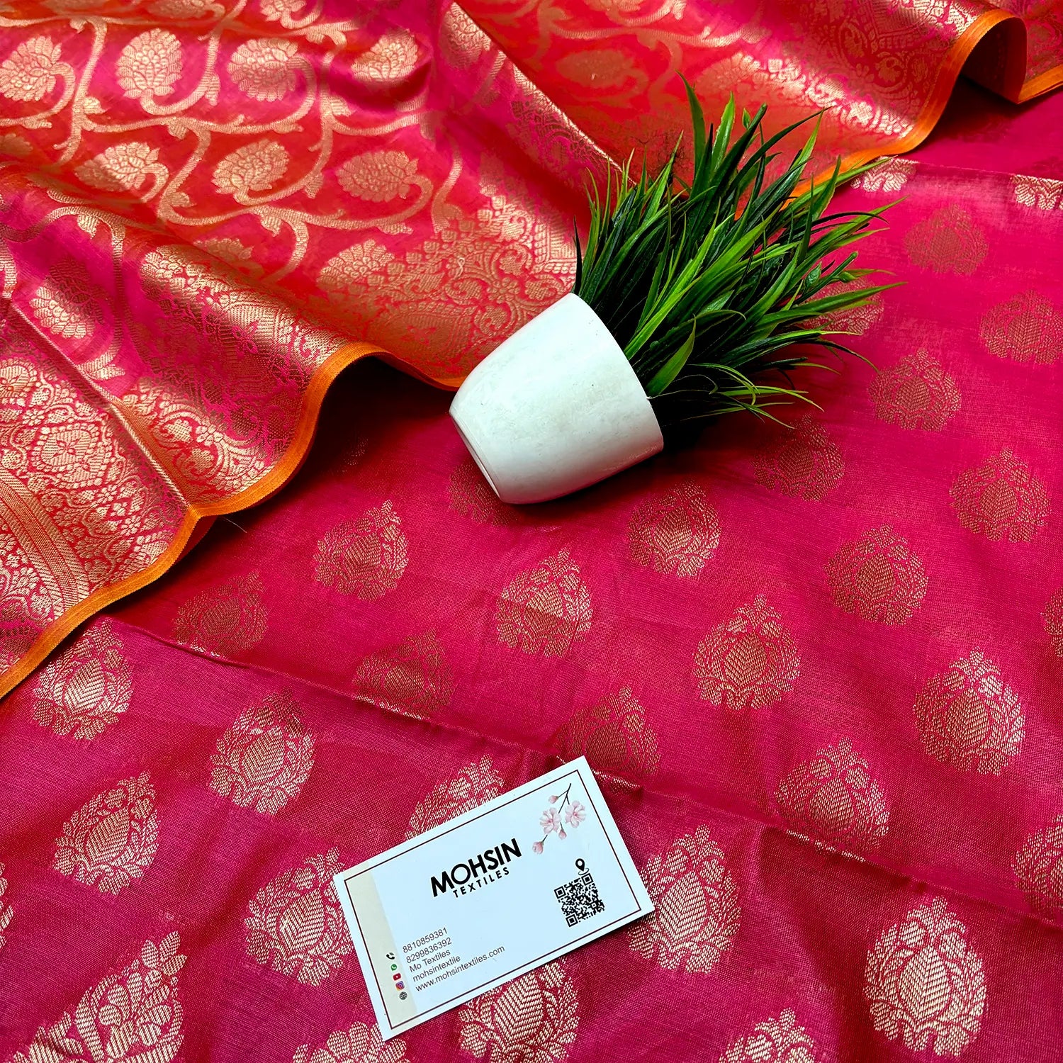 Rani Pink Kalgha Buti Banarasi Silk Suit