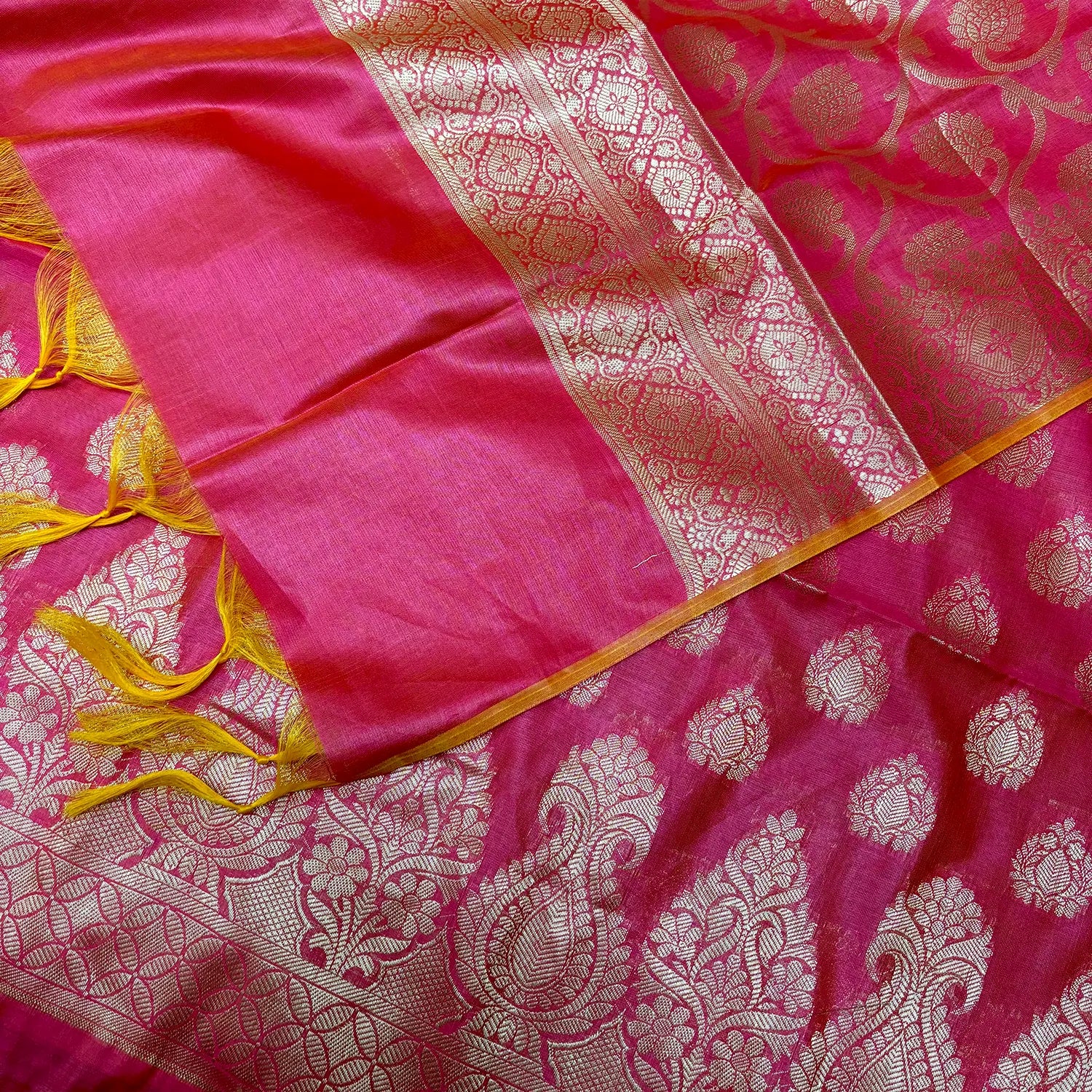 Rani Pink Kalgha Buti Banarasi Silk Suit