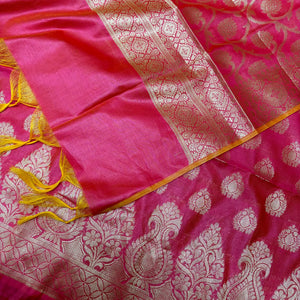 Rani Pink Kalgha Buti Banarasi Silk Suit