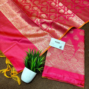 Rani Pink Kalgha Buti Banarasi Silk Suit