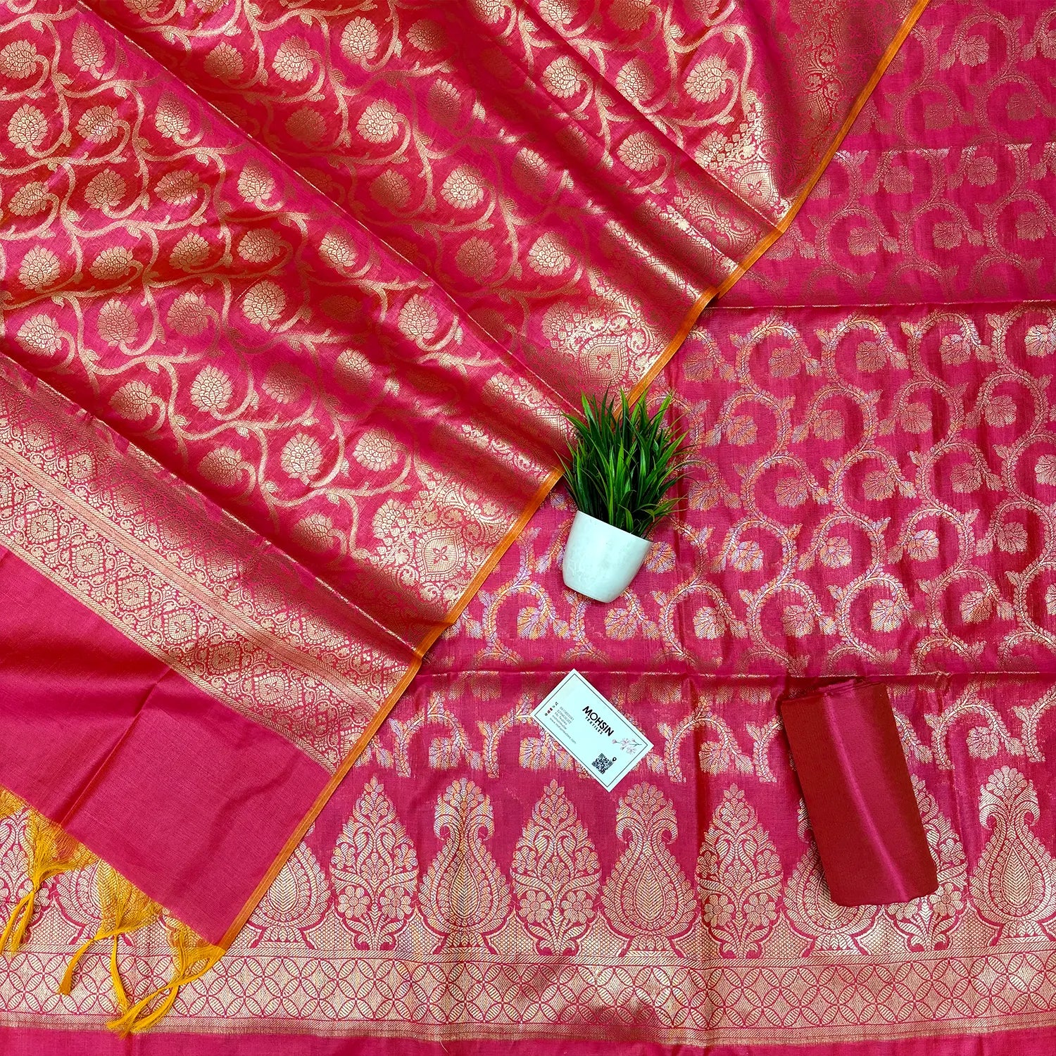 Rani Pink Kalgha Jaal Banarasi Silk Suit