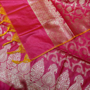 Rani Pink Kalgha Jaal Banarasi Silk Suit