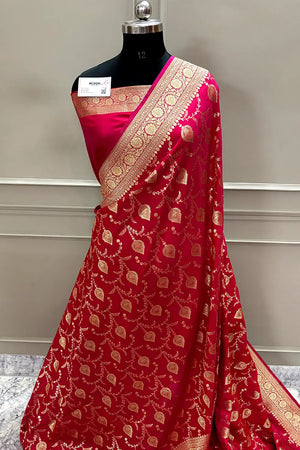 Rani Pink Pandaar Jaal Katan Silk Banarasi Saree