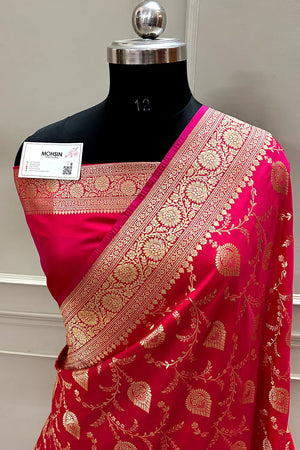 Rani Pink Pandaar Jaal Katan Silk Banarasi Saree