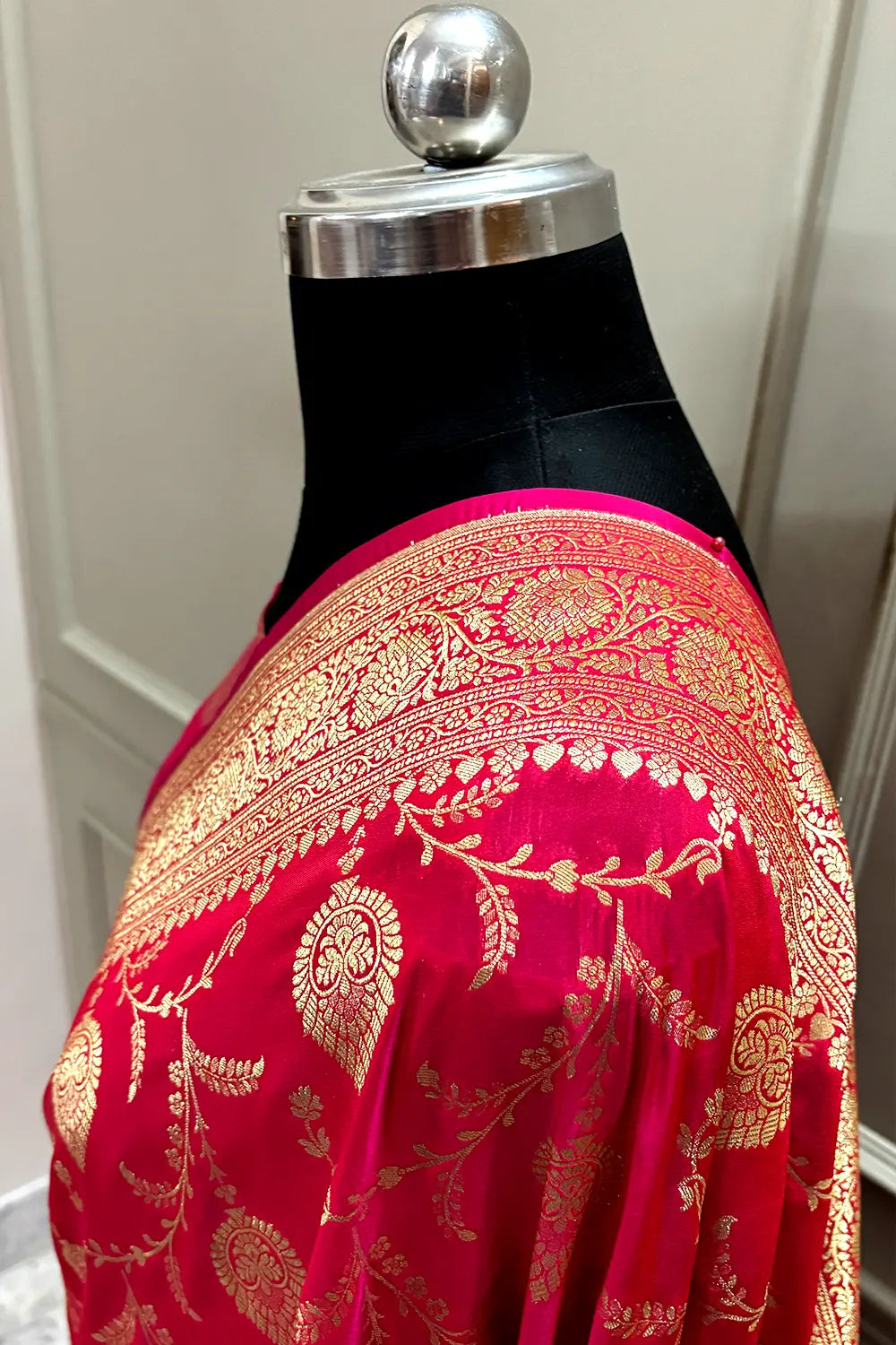 Rani Pink Pandaar Jaal Katan Silk Banarasi Saree