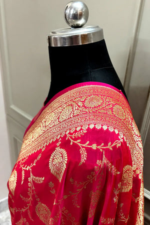 Rani Pink Pandaar Jaal Katan Silk Banarasi Saree