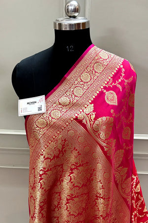 Rani Pink Pandaar Jaal Katan Silk Banarasi Saree