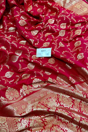 Rani Pink Pandaar Jaal Katan Silk Banarasi Saree