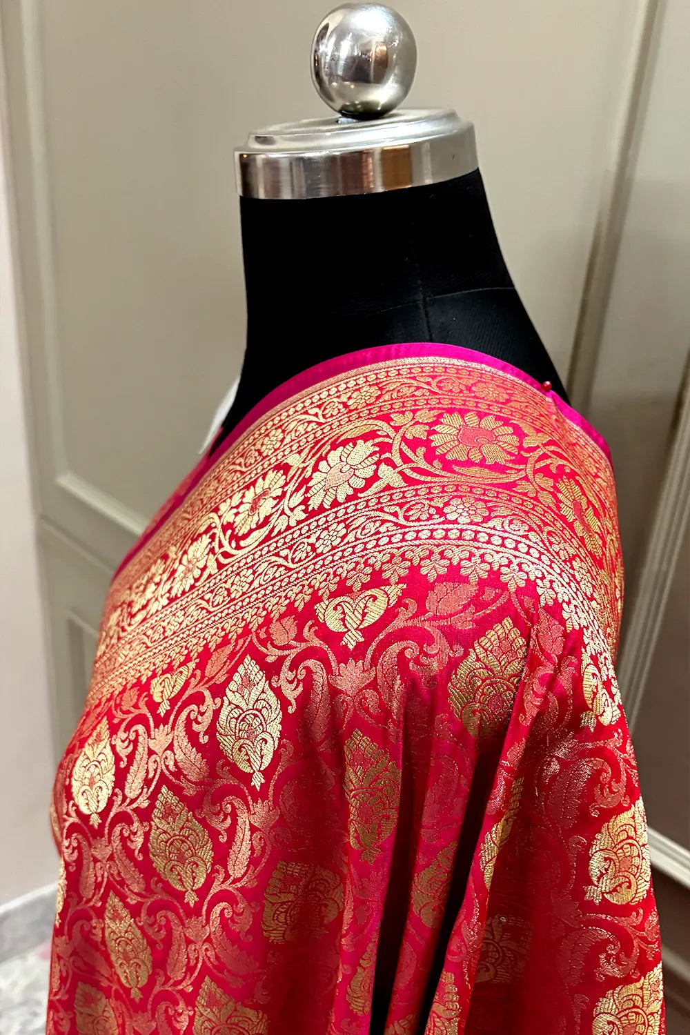 Rani Pink Rajvada Buti Katan Silk Banarasi Saree