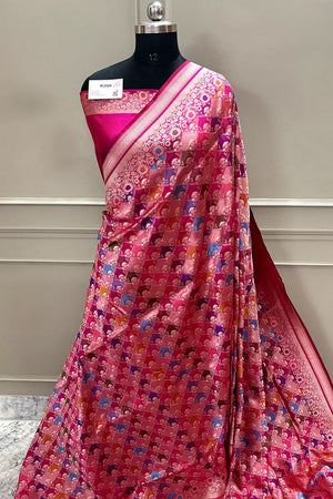 Rani Pink Rangkaat Handloom Pure Katan Silk Banarasi Saree
