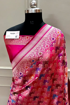 Rani Pink Rangkaat Handloom Pure Katan Silk Banarasi Saree
