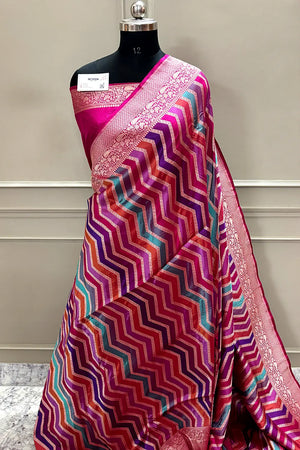 Rani Pink Rangkaat Handloom Pure Katan Silk Banarasi Saree