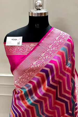 Rani Pink Rangkaat Handloom Pure Katan Silk Banarasi Saree