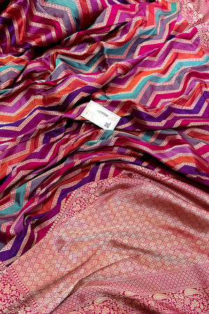 Rani Pink Rangkaat Handloom Pure Katan Silk Banarasi Saree