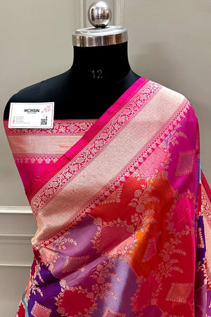 Rani Pink Rangkaat Handloom Pure Katan Silk Banarasi Saree