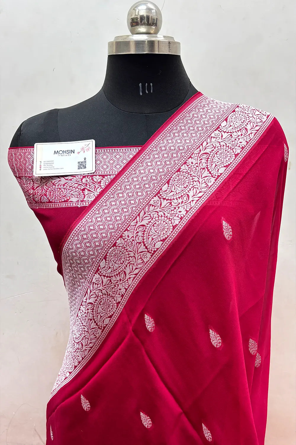 Rani Pink Rupa Buti Pure Viscose Georgette Silk Banarasi Saree
