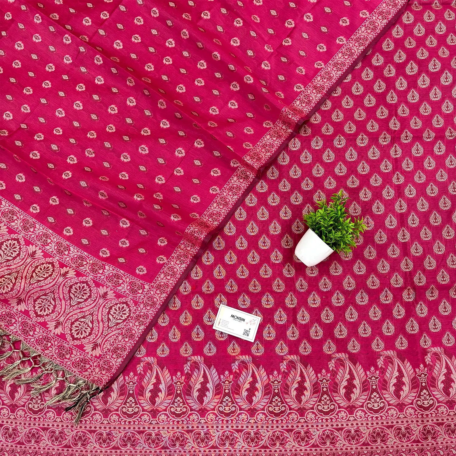 Rani Pink Surahi Buti Cotton Silk Banarasi Suit