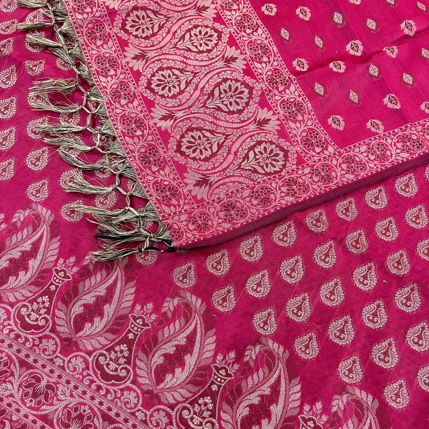 Rani Pink Surahi Buti Cotton Silk Banarasi Suit