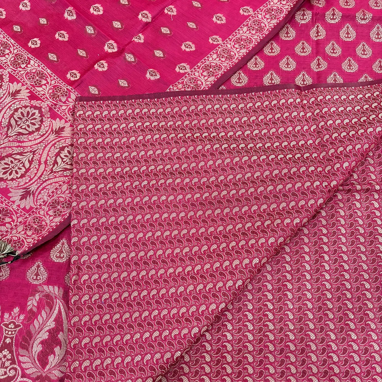 Rani Pink Surahi Buti Cotton Silk Banarasi Suit